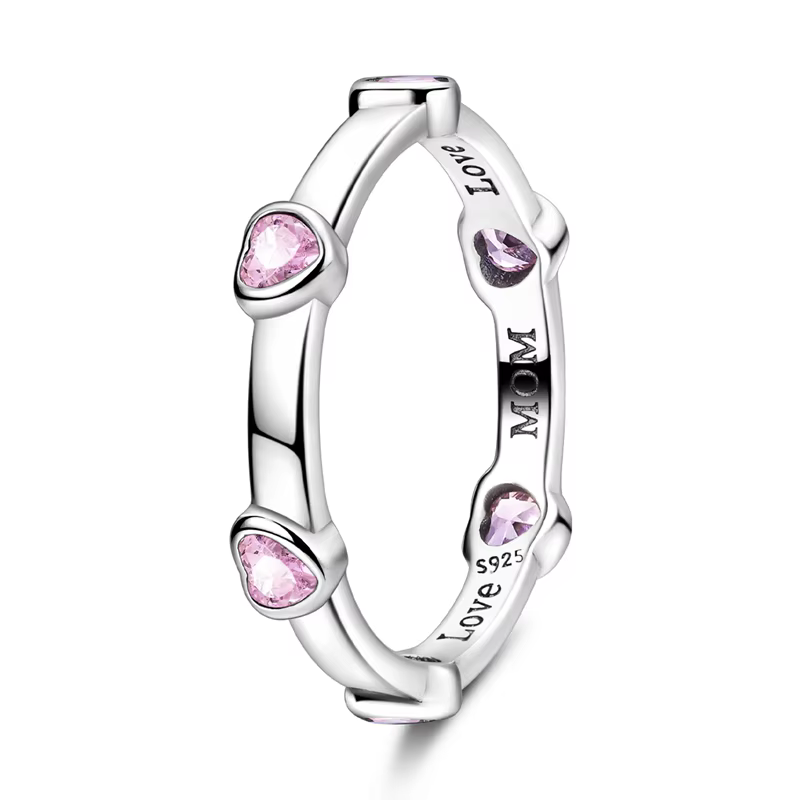 Bague originale en argent Sterling 925 avec cœur rose scintillant