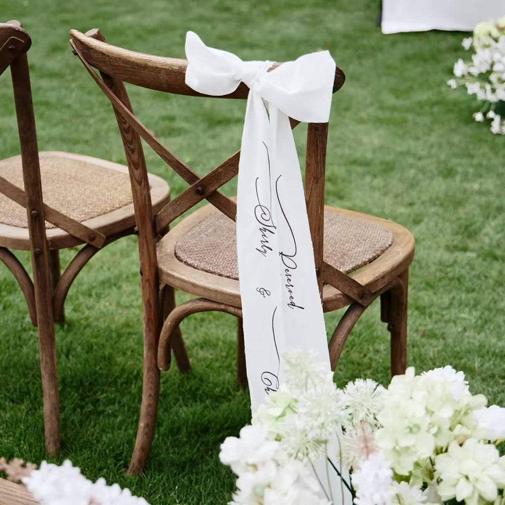 Ruban personnalisé pour chaise de mariage, 1 pièce, avec nœud, pour commémorer les proches, décoration rustique pour allée de mariage, en mémoire de nos bien-aimés