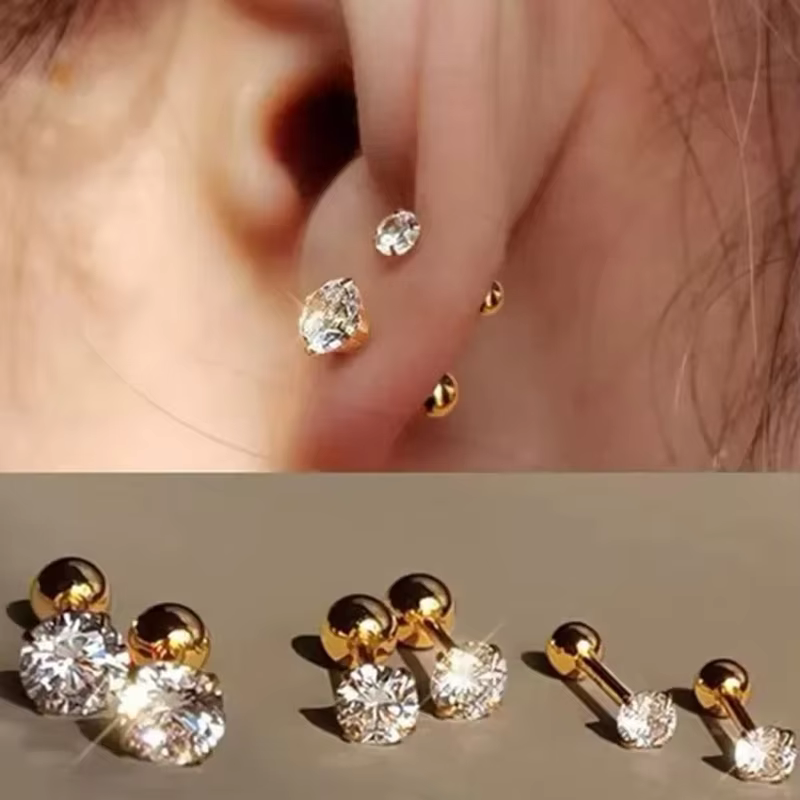 3 paires de boucles d'oreilles rondes classiques en zircone pour femmes