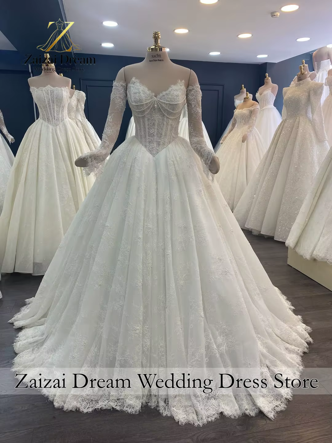 Robe de mariée personnalisée en dentelle de perles exquise