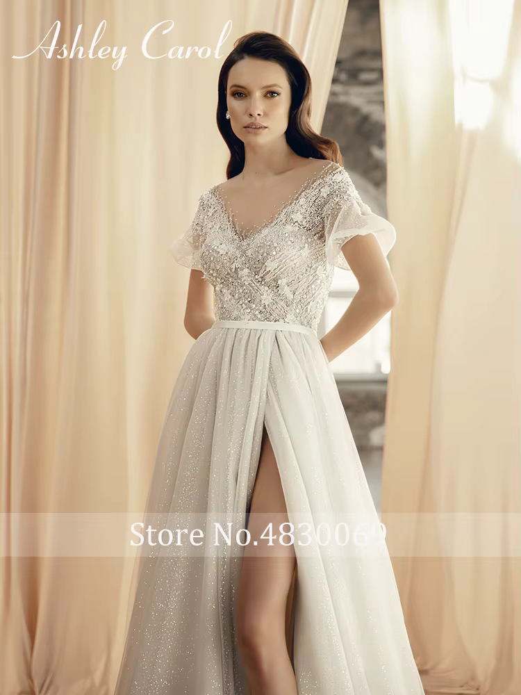 Ashley Carol-Robes de mariée à manches bouffantes