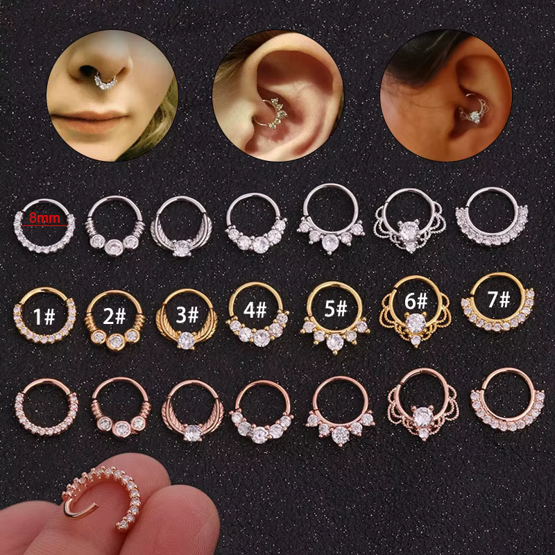 Anneaux de septum 20G, bijoux en zircone cubique hypoallergénique