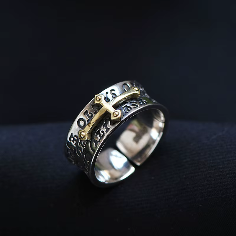 Bague rétro avec Graffiti croisé pour hommes et femmes