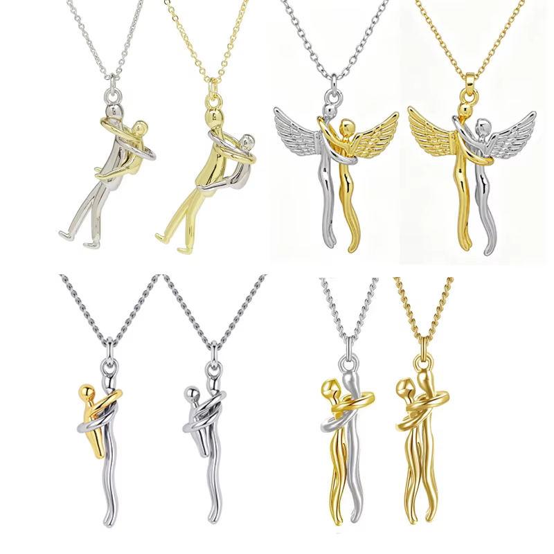 Collier pendentif « Étreinte d'amour » mère-enfant avec boîte