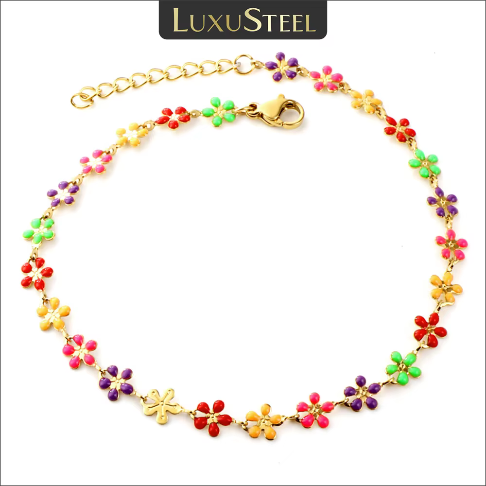 LUXUSTEEL – nouvelle chaîne de cheville bohème à fleurs colorées pour femmes