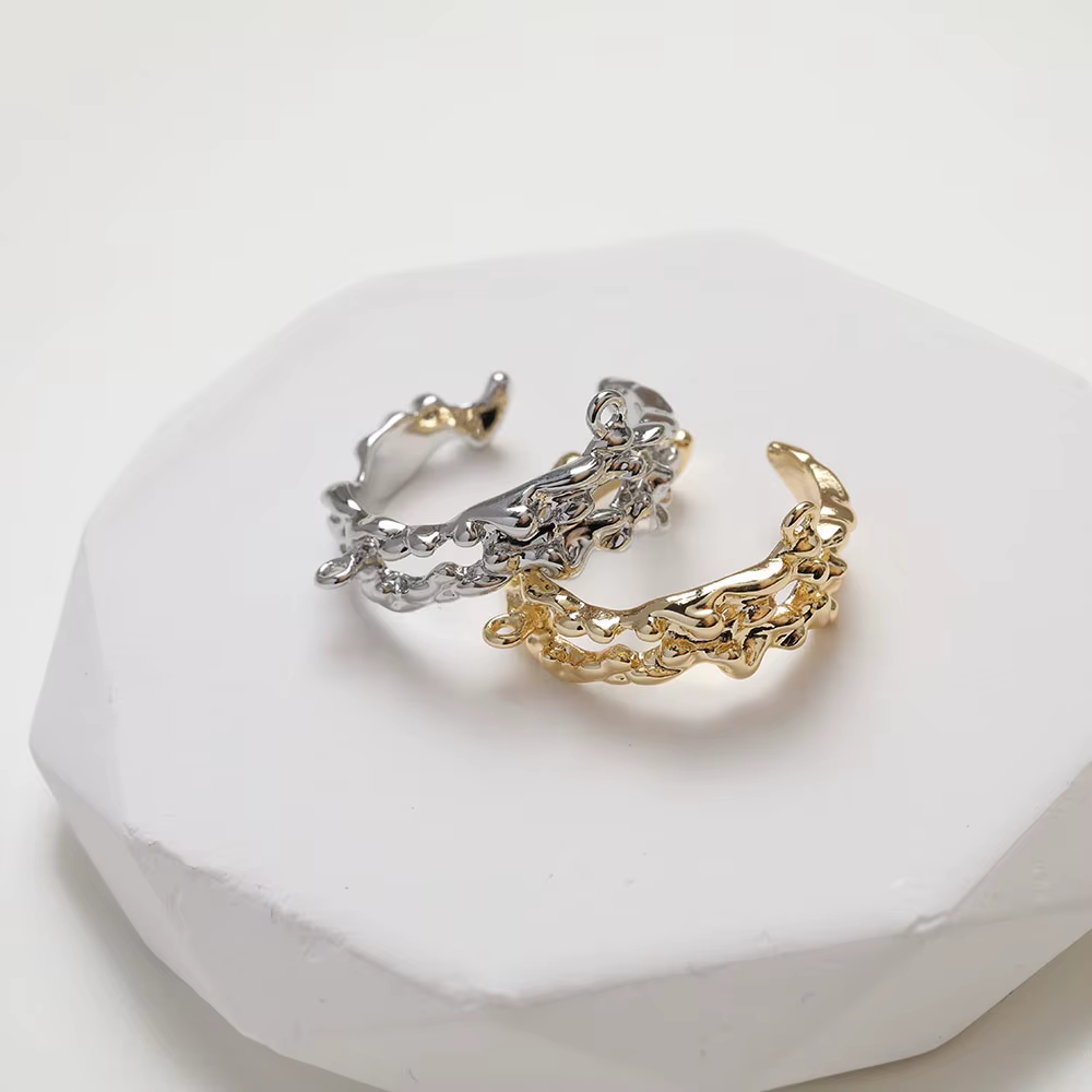 Anneau ouvert en forme de lave plaqué or 14K, 4 pièces, fournitures de fabrication de bijoux, accessoires de matériel de bricolage en laiton