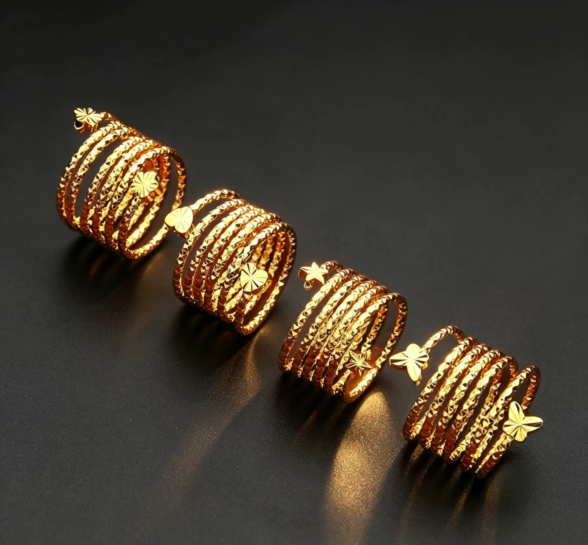 Bague en forme de cœur |   Or pur AU999, motifs 3D mixtes avec diamants, ajustement réglable, charmant, idéal pour offrir en cadeau à un ami