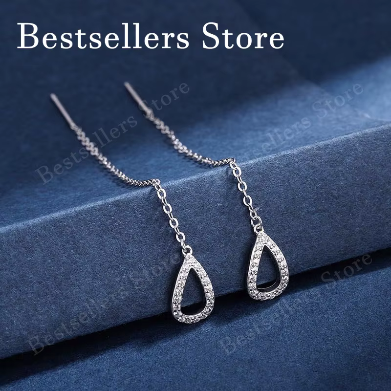Boucles d'oreilles en argent sterling 925 plaqué or 18 carats avec zircon en forme de goutte : Mode