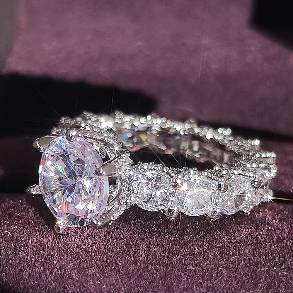 Nouvelle Arrivée Bague de Fiançailles de Luxe Vintage Rétro Couleur Argent pour Femme
