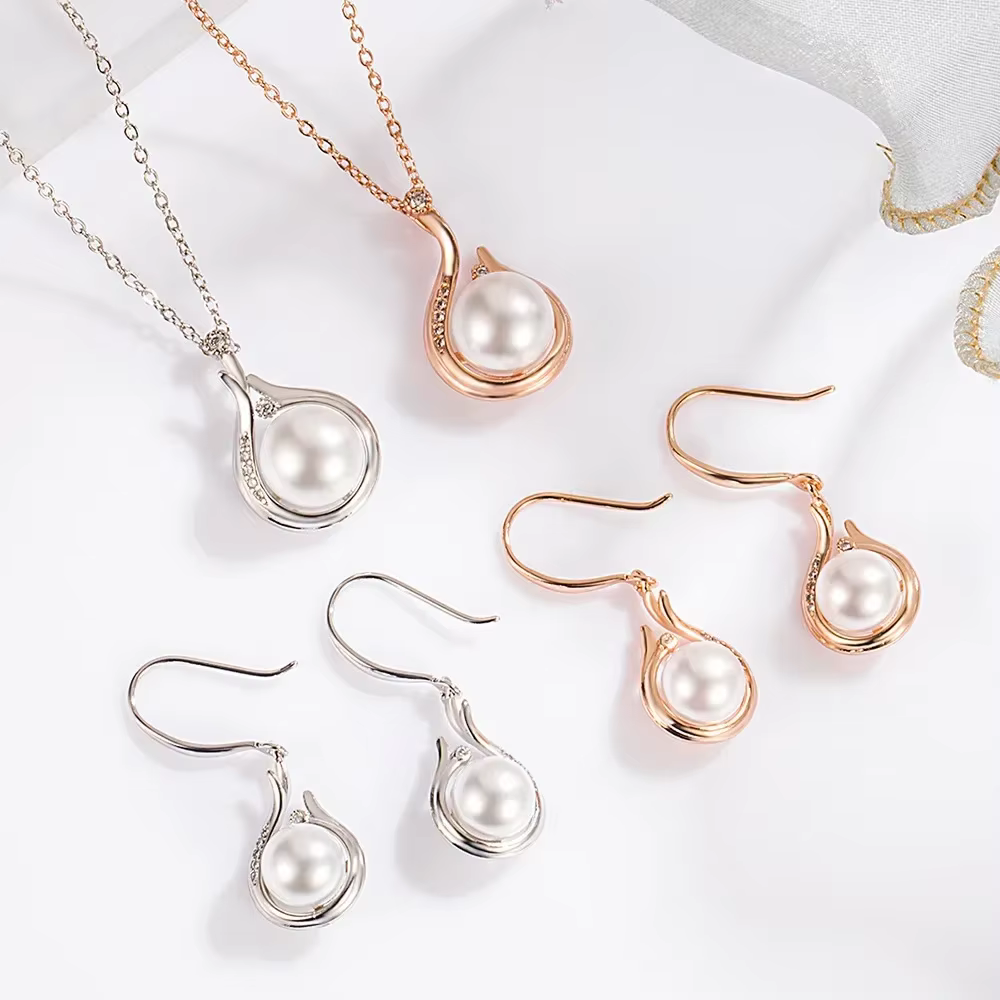 Ensemble de bijoux élégants avec pendentif en perles en argent Sterling 925 pour femmes