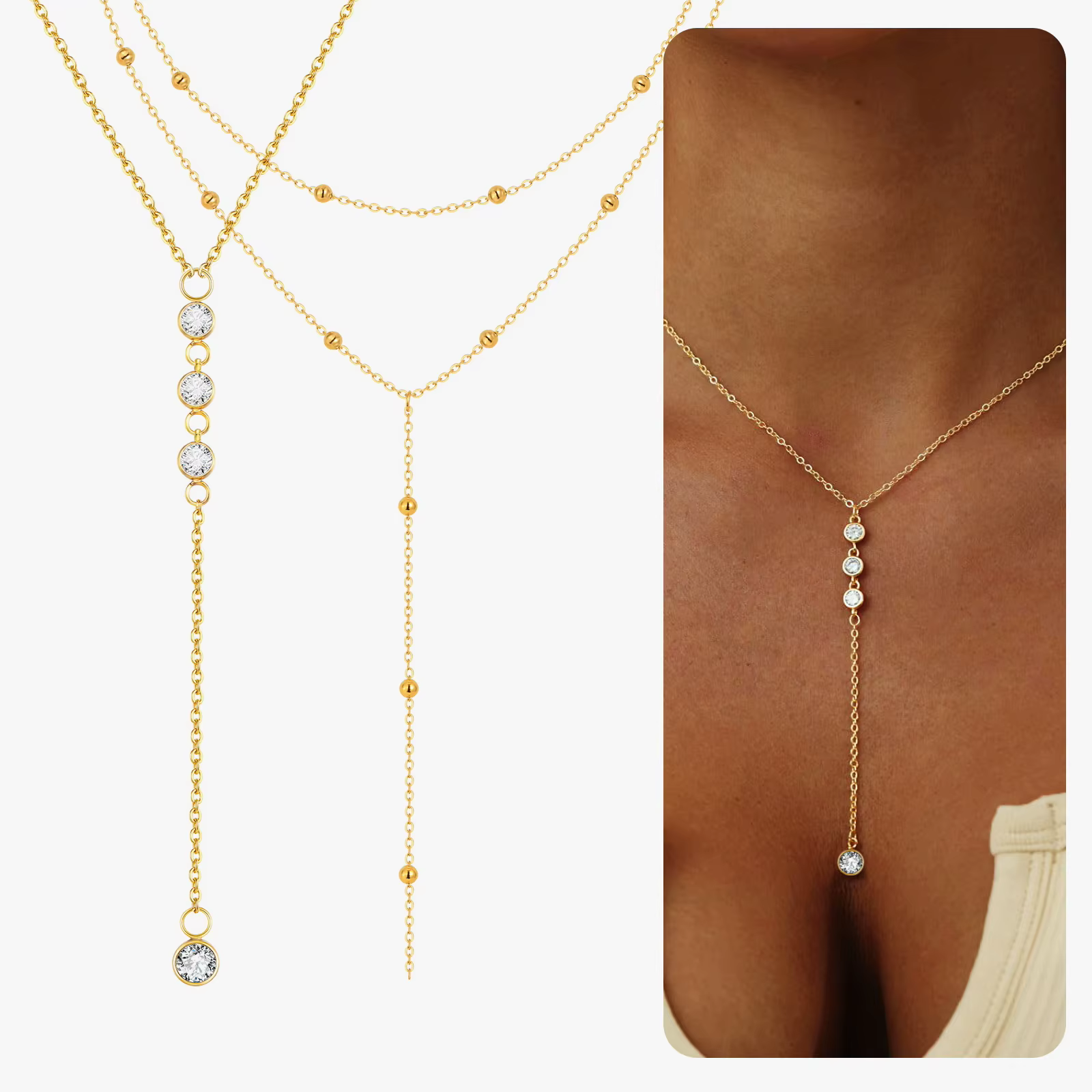 Collier Lariat en acier inoxydable plaqué or