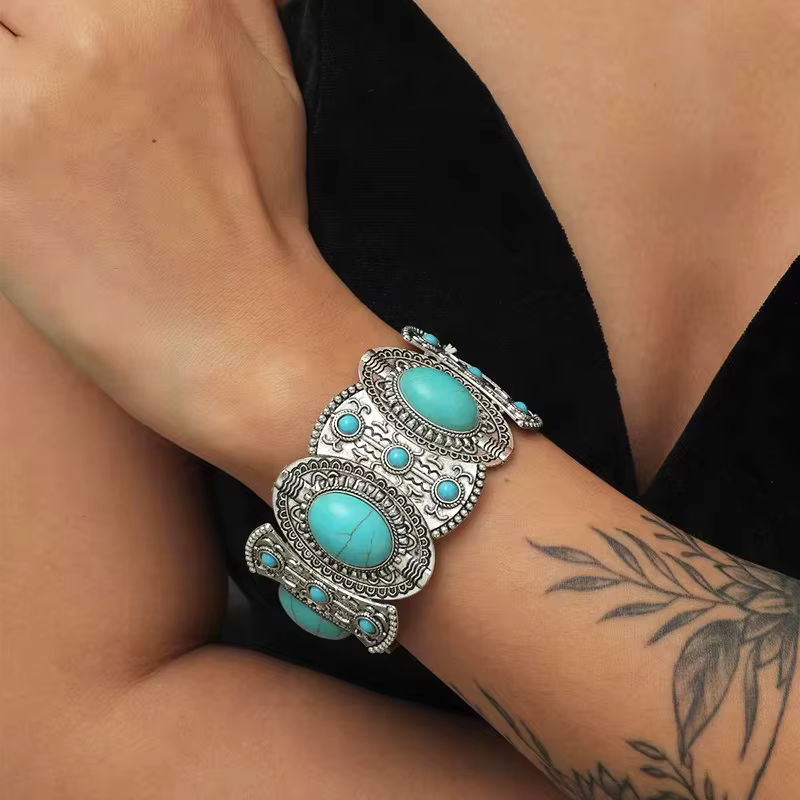 Bracelets élastiques Vintage Boho Imitation Turquoises pour femmes