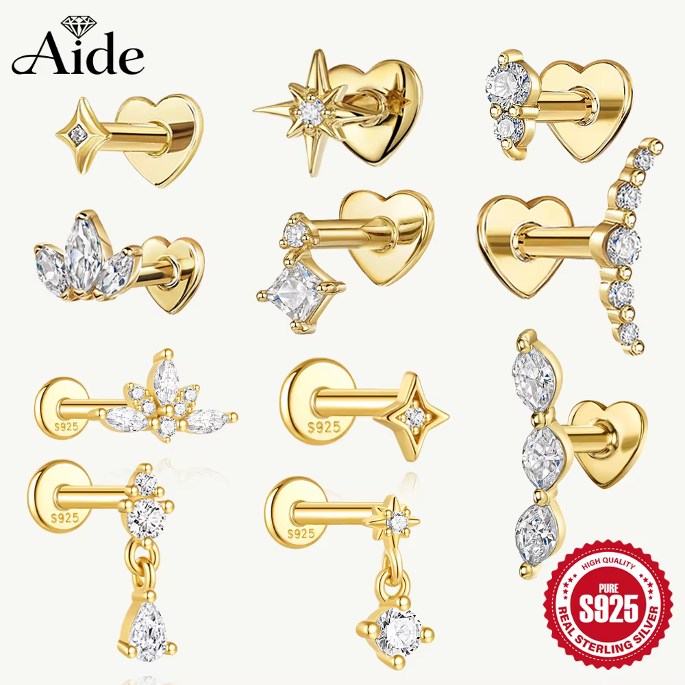 AIDE coeur boule ronde plat Helix Piercing boucle d'oreille 925 en argent Sterling clous
