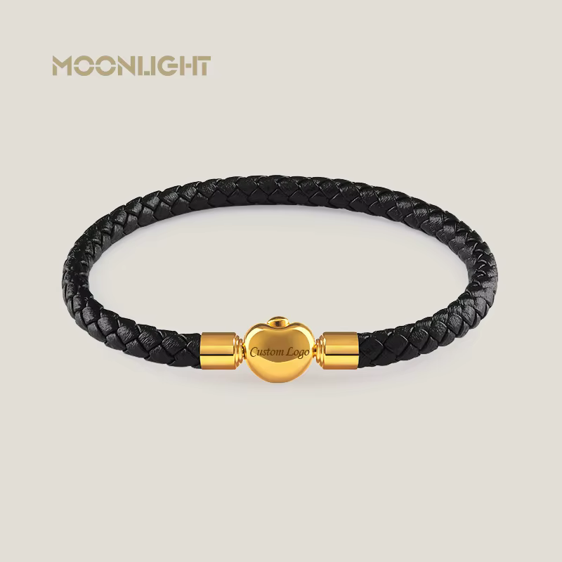 Bracelet porte-bonheur en cuir véritable tressé pour femme