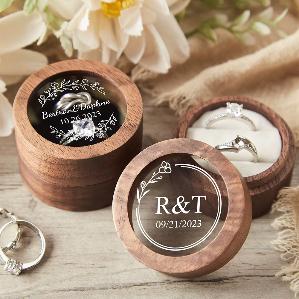 Boîte à matiques de mariage en bois personnalisée avec couvercle en acrylique transparent