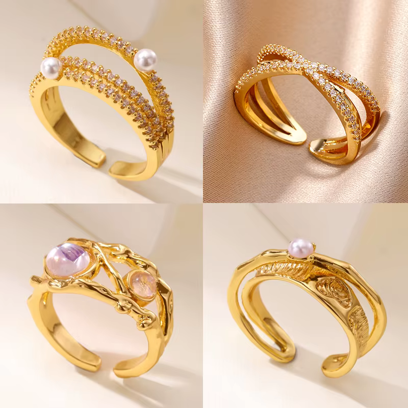 Bagues multicouches croisées en zircone pavé pour femmes