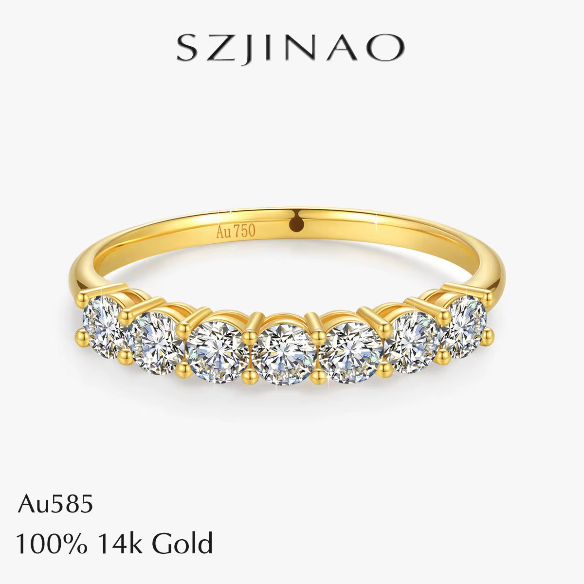Bague en or 18 carats avec 7 pierres en moissanite