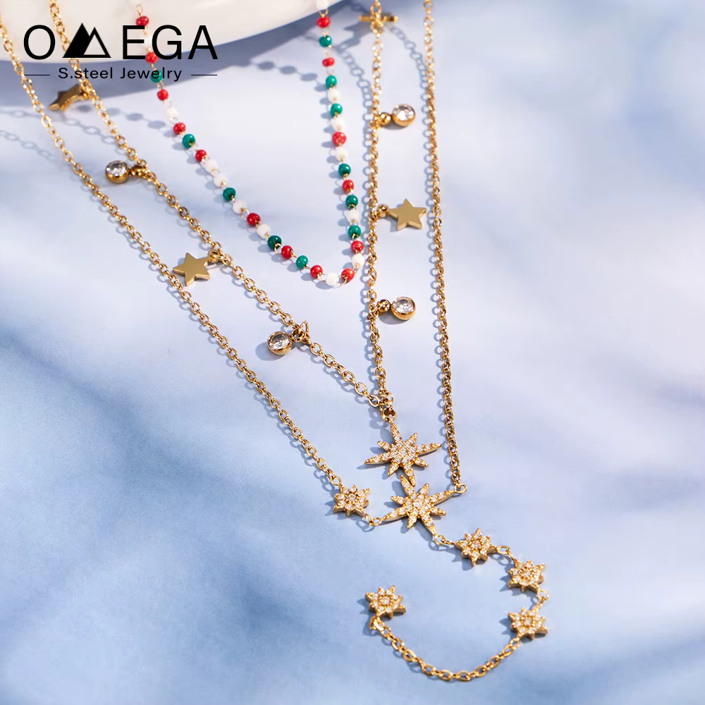Collier Zircon North Star Y avec perles émaillées empilables