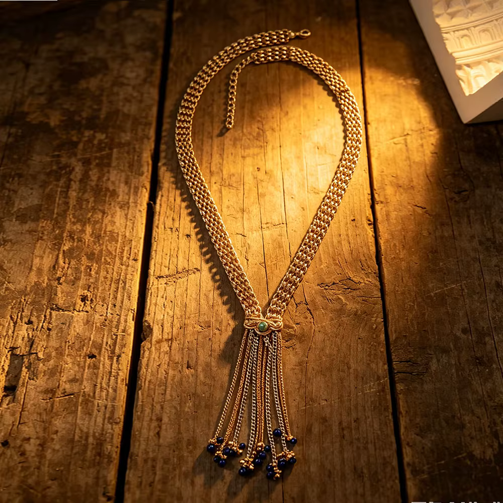 Collier lariat à pampilles en maille métallique