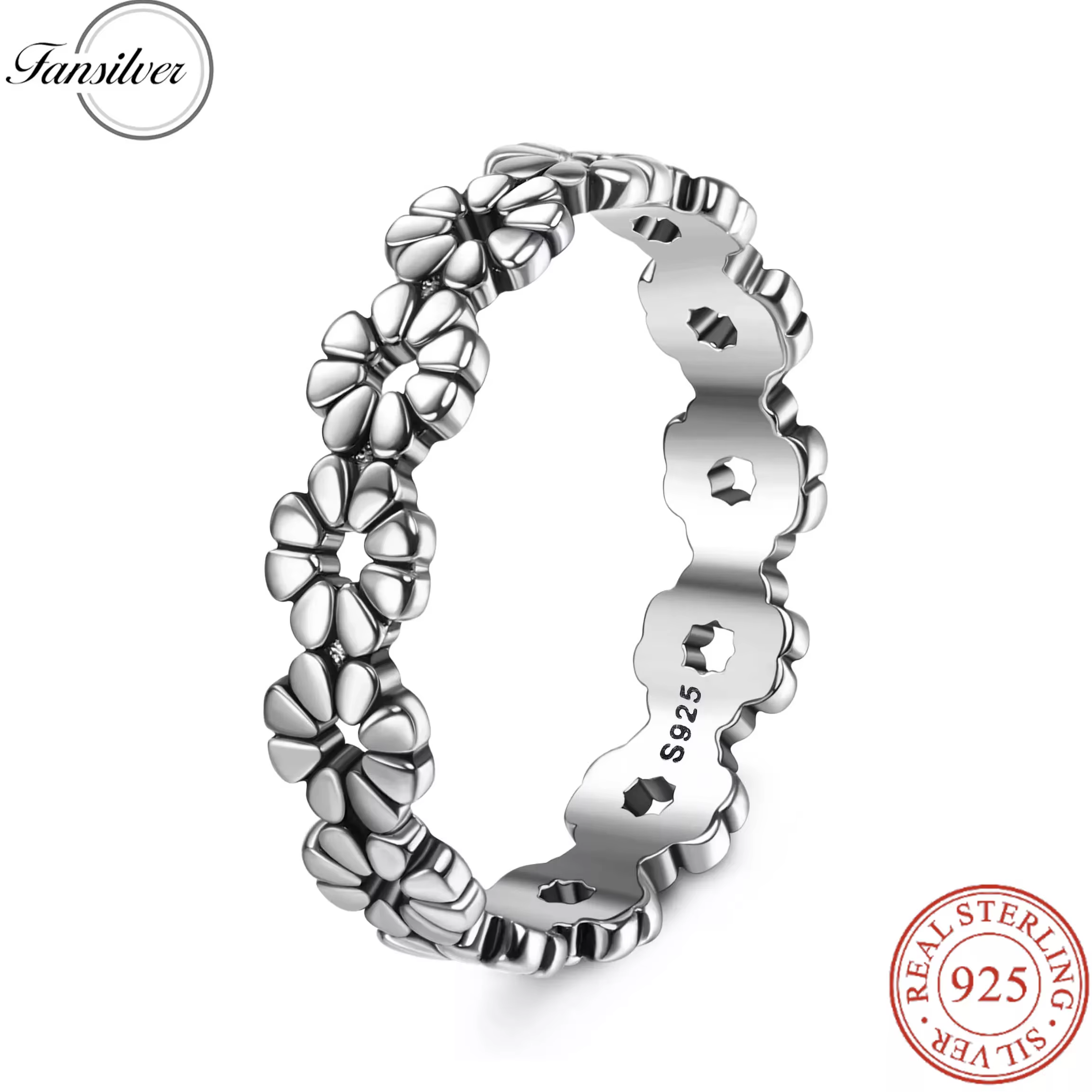 Fansilver-Bague AndrFlower en argent regardé 925 pour femme