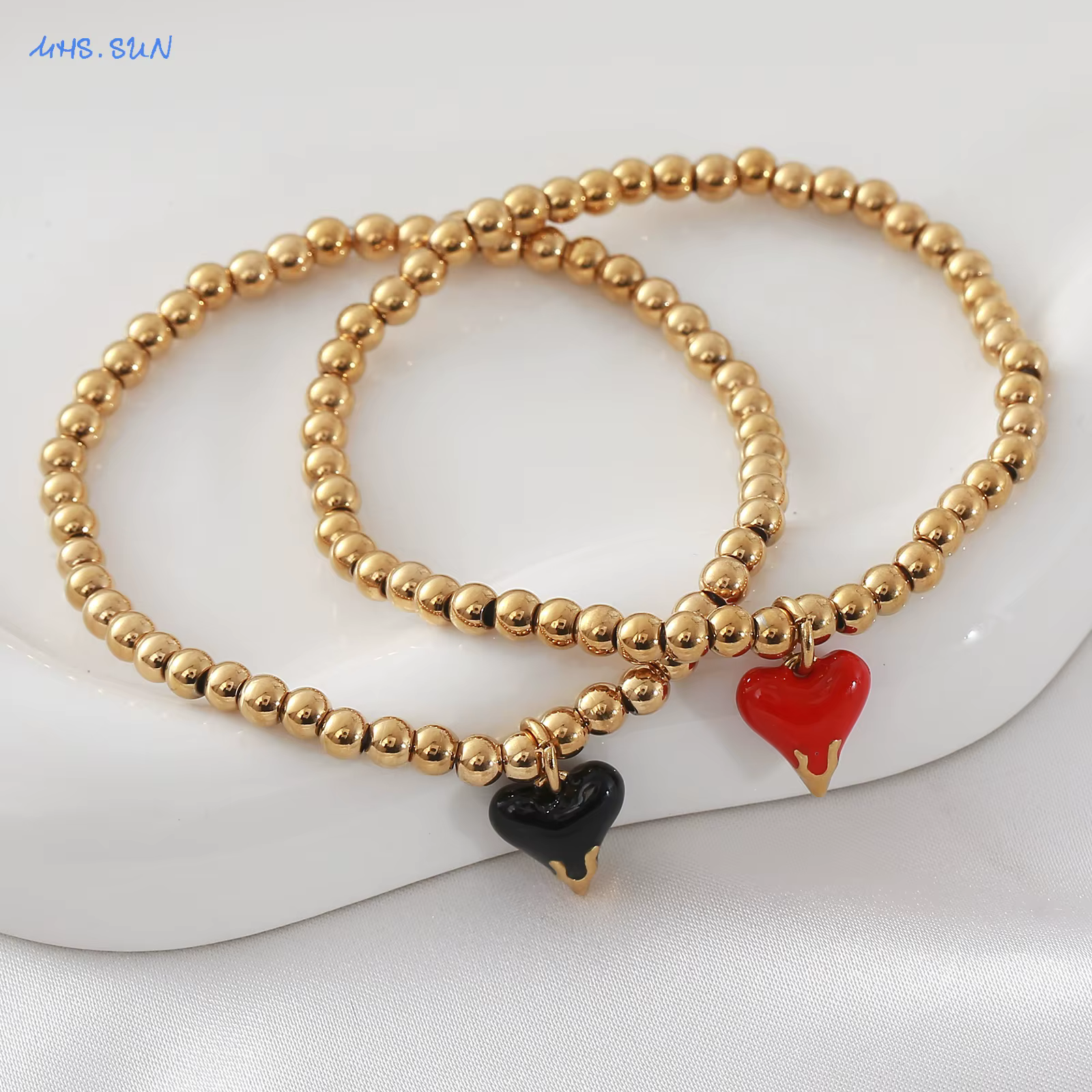 MHS.SUN – Bracelets à perles en acier inoxydable pour femmes et hommes