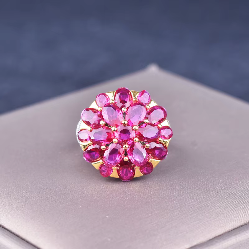 Bague de luxe pour femme en argent 925 avec cristal grenat en forme de poire