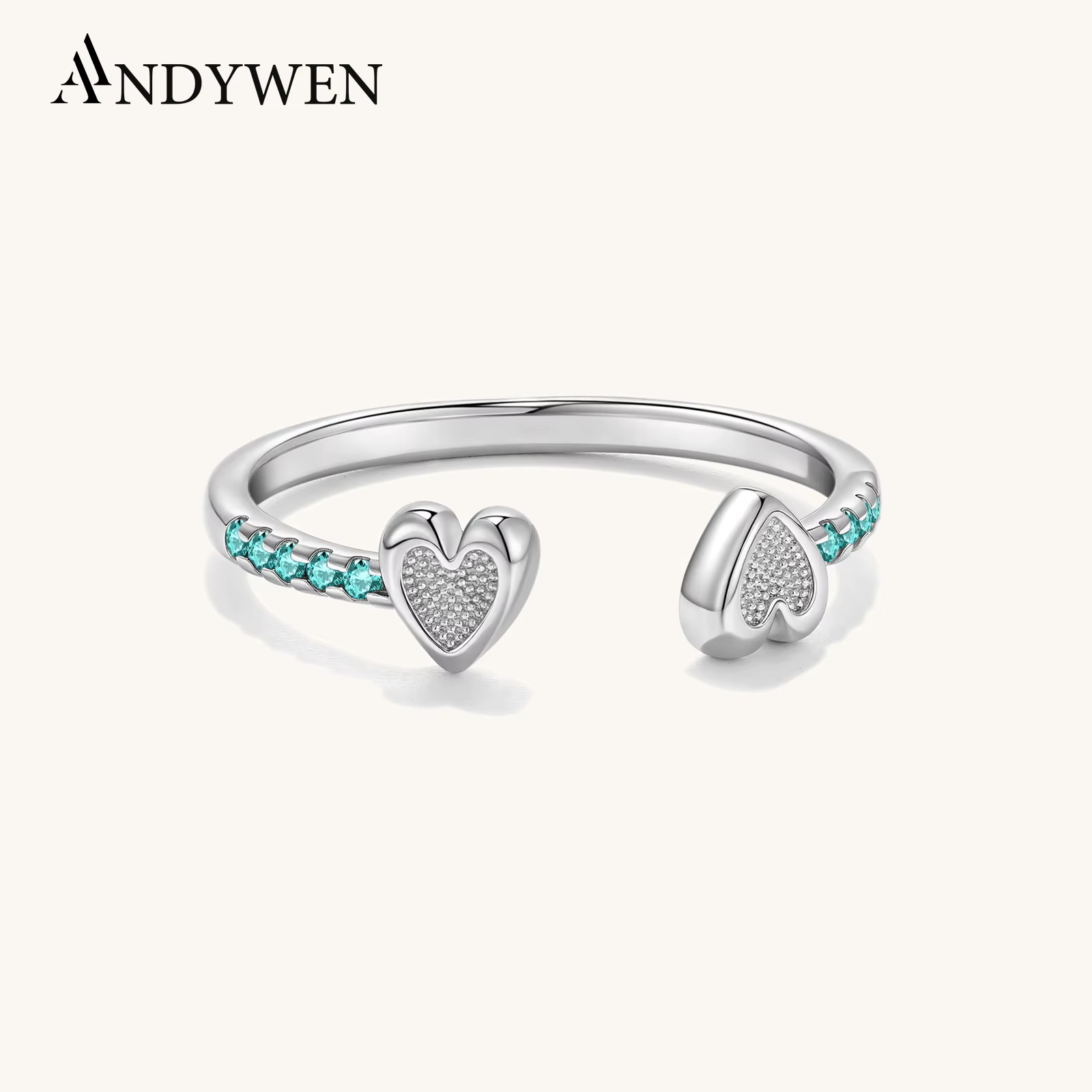 ANDYWEN – bague Double cœur réglable en argent Sterling 925