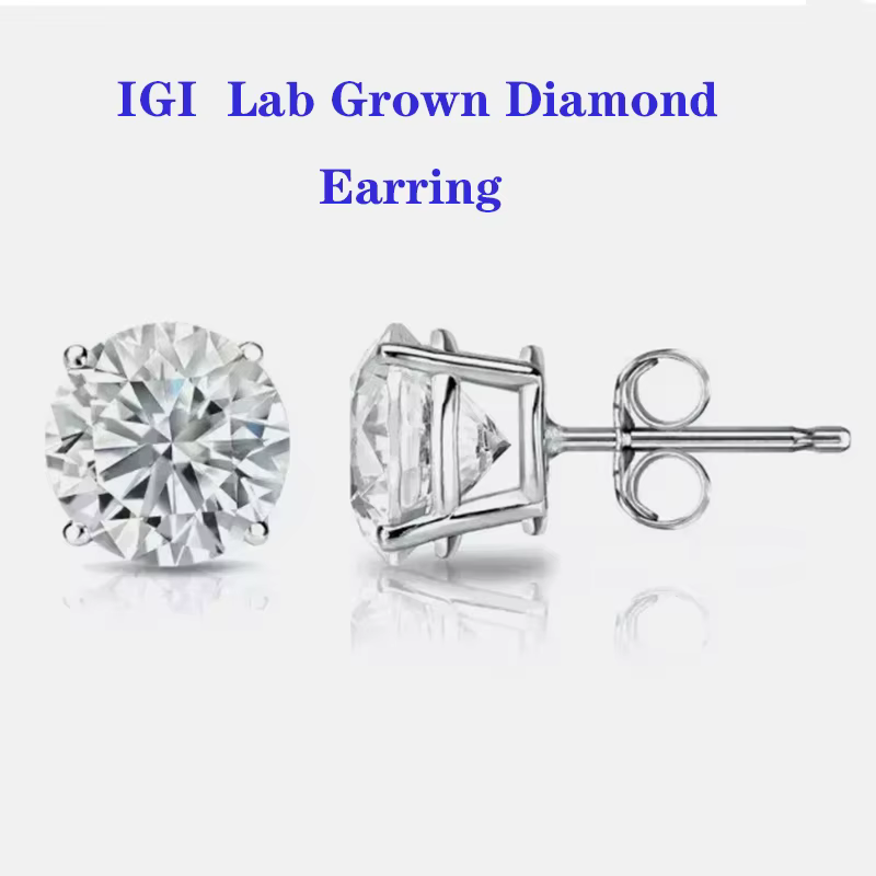 Boucles d'oreilles de fiançailles en diamant IGI VS1 DEF coupe ronde 1ct chacune 2CTW créé en laboratoire CVD Hpht scintillant or blanc 14 carats/argent 925