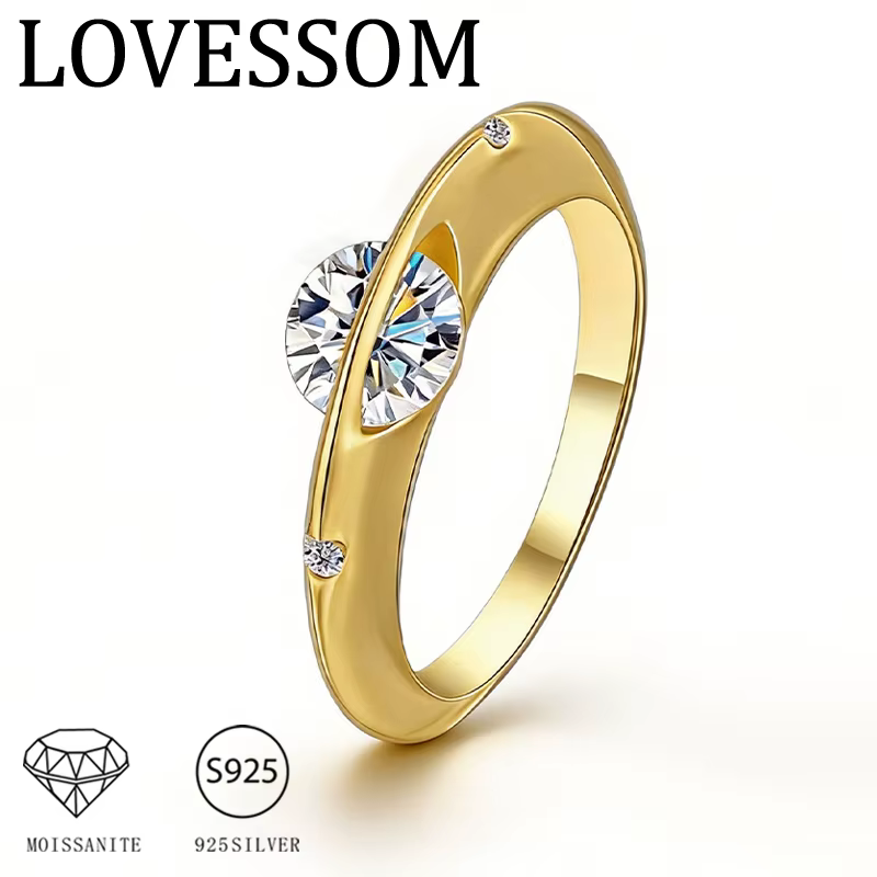 Bague en argent 925 avec moissanite de 1 carat et motif étoile rotative pour hommes et femmes.
