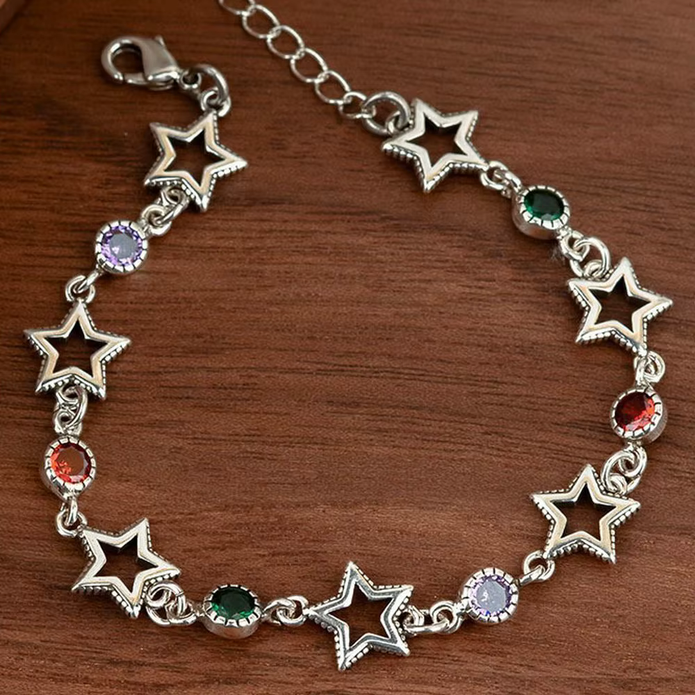 Nouveauté élégant coloré cristal étoile Thai argent dames ensembles de bijoux pour femmes collier Bracelet cadeaux du nouvel an