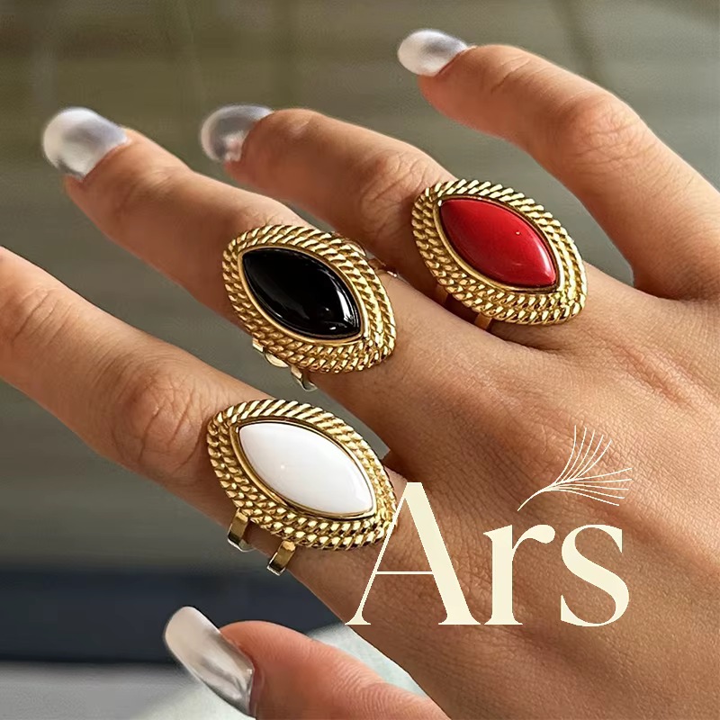 Ars – bagues ovales en pierre d'agate plaquée or 18 carats