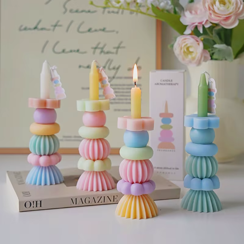 Bougie empilable arc-en-ciel parfumée pour blocs de construction
