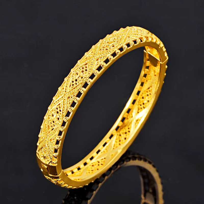 Bracelet creux couleur or véritable 24 carats pour femmes