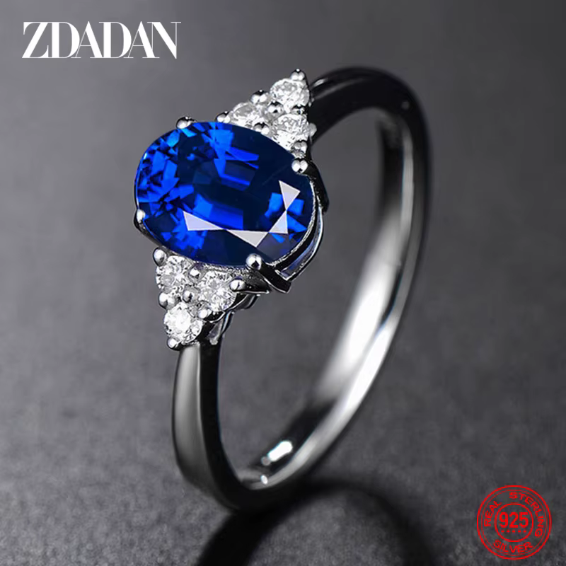 ZDADAN – bague ronde en argent 925 saphir pour femmes