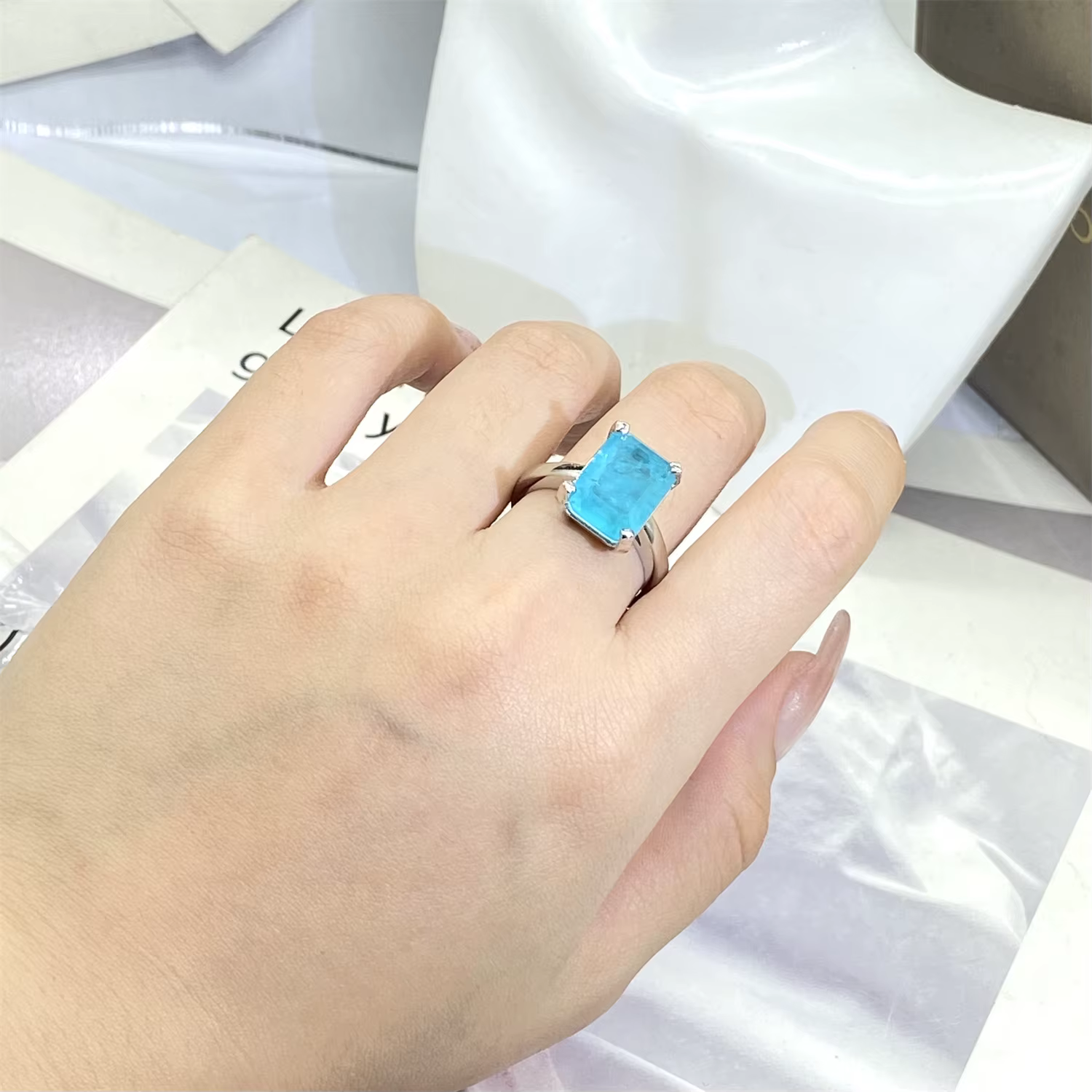 Exquisite Women's for Ring Square Paraiba Blue Jewelry