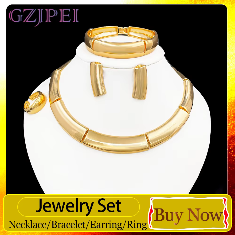GZJPEI Ensemble de bijoux minimalistes couleur or pour femmes, cadeaux de mariage et de fête Dubaï Brésil, bijoux lisses, Nouveauté 2026