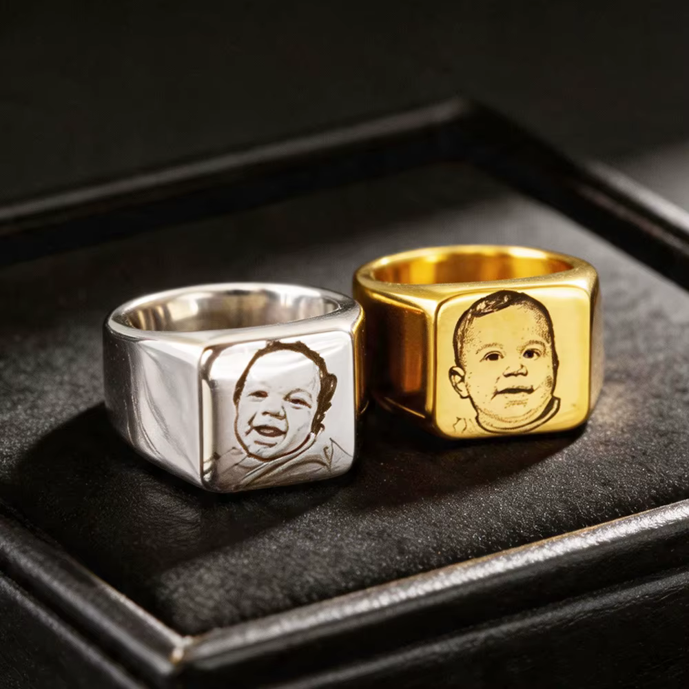 Bague photo personnalisée gravée avec l'image d'un bébé/une personne