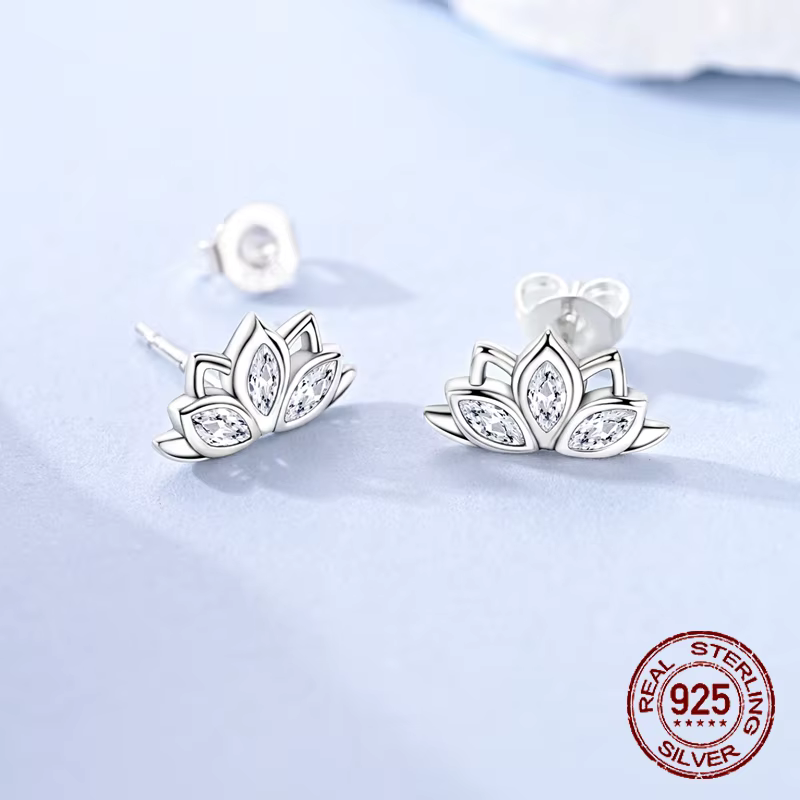 Boucles d'oreilles Lotus en argent Sterling 925 pour femmes et filles