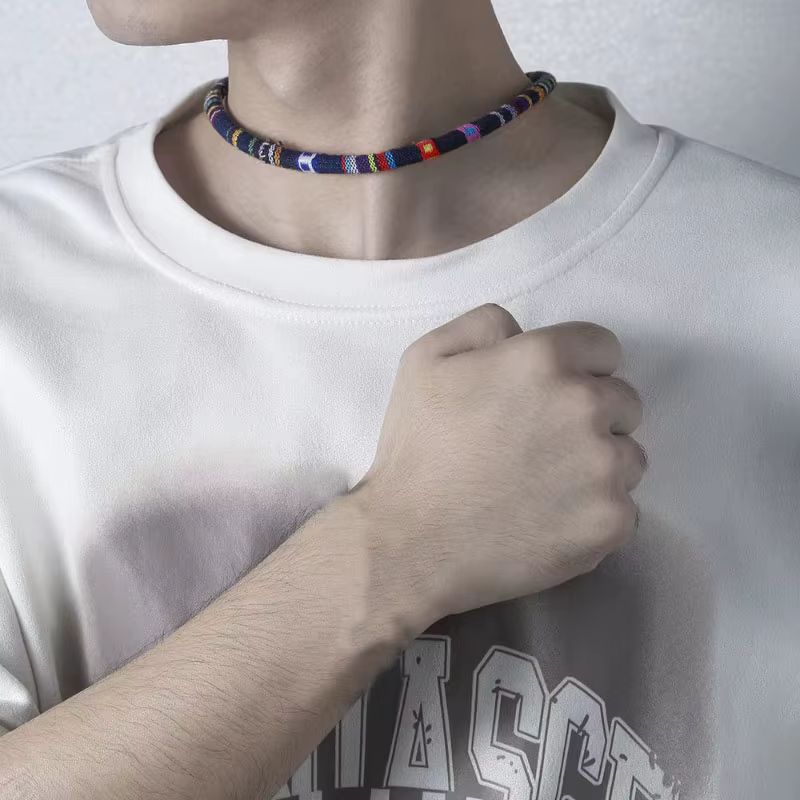 Collier en tissu bohème pour hommes, 20 pouces, Erkek Kolye, accessoires de loisirs de plage, bijoux de surf, collier en corde, cadeau pour lui, nouvelle collection
