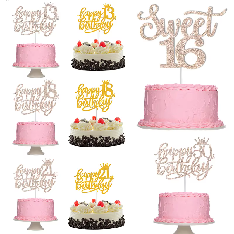 Nouveautés décoration de gâteau joyeux anniversaire en or Rose 13e 16e 18e 21e 30e 40e 50e âge cadeaux pour adultes