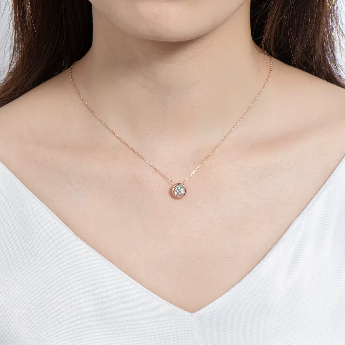 Lnngy 6.5mm lunette ronde Moissanite pendentif collier pour femmes 925 en argent Sterling clavicule chaîne colliers bijoux Collare Mujer