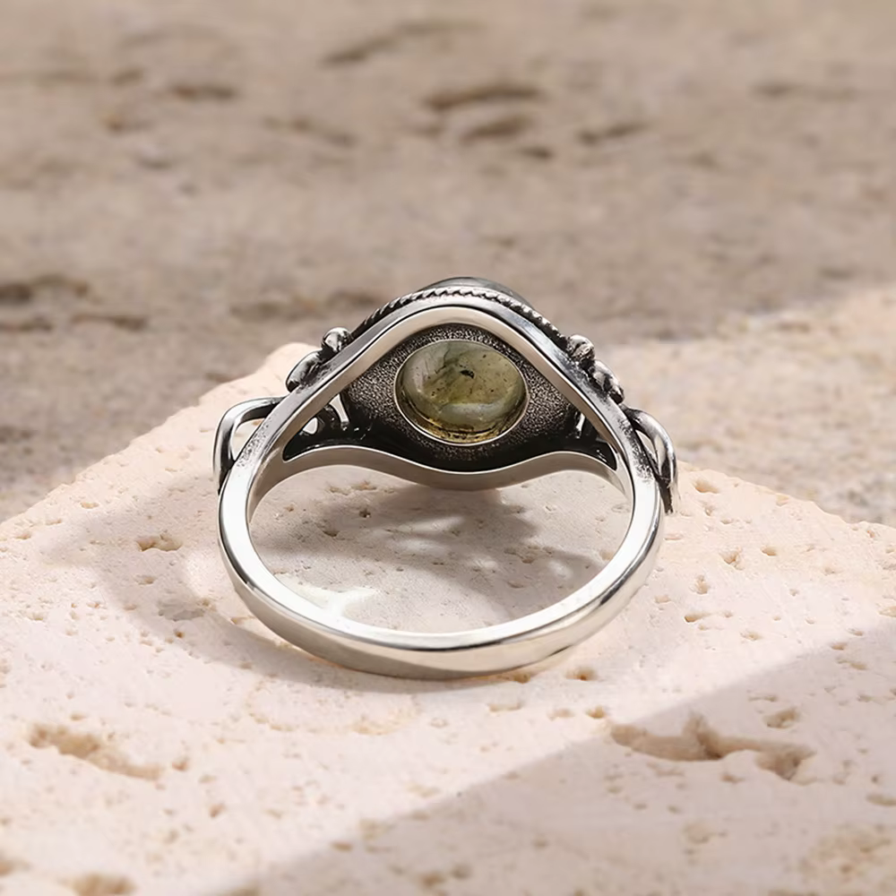 Bague Vintage en argent Sterling 925 avec pierre de Labradorite naturelle