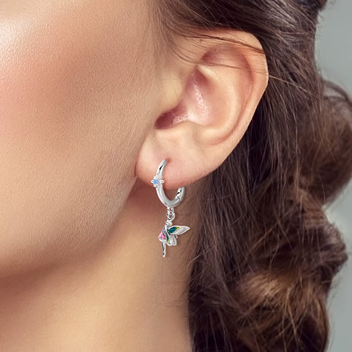 Boucles d'oreilles créoles en argent sterling 925 avec émail étoile féerique pour femme, bijoux fantaisie doux pour fête, cadeau tendance