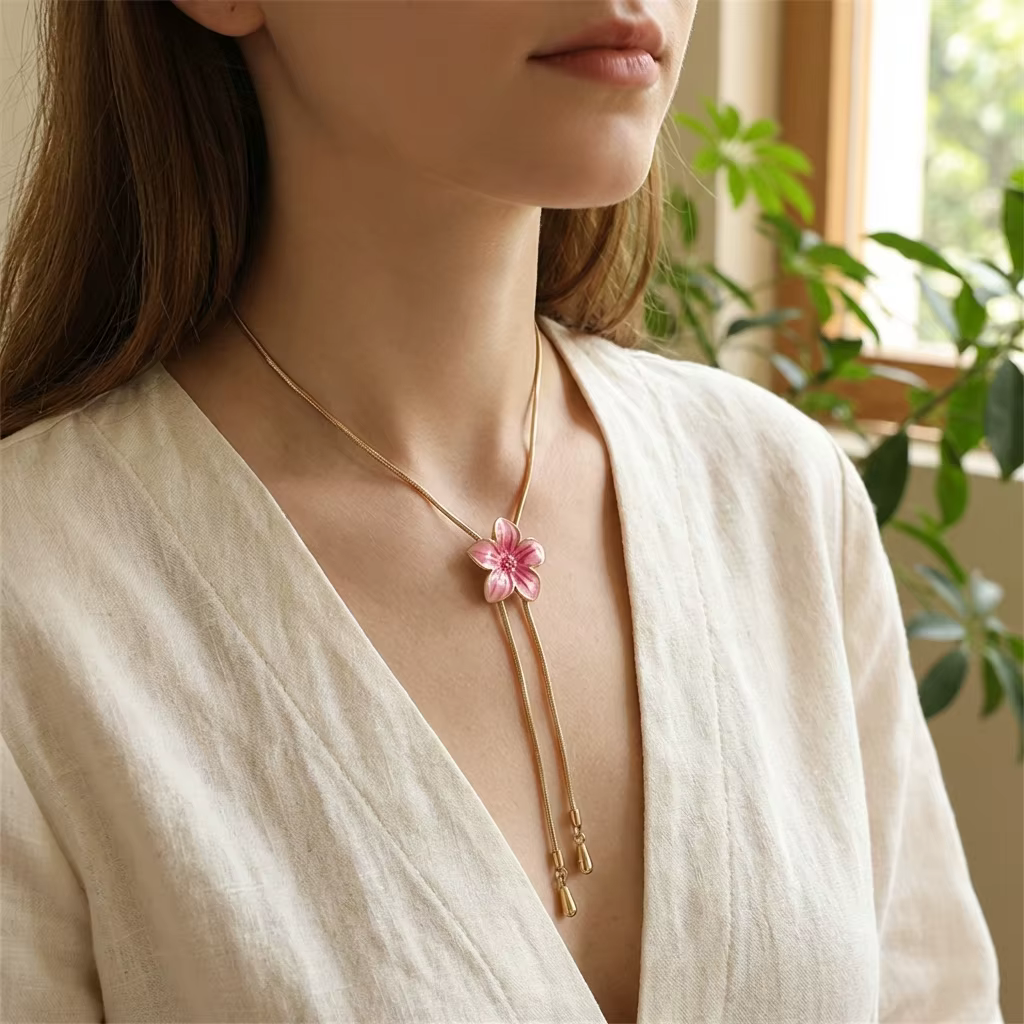 Collier Lariat Coquette Esthétique Fleur Colorée pour Femme
