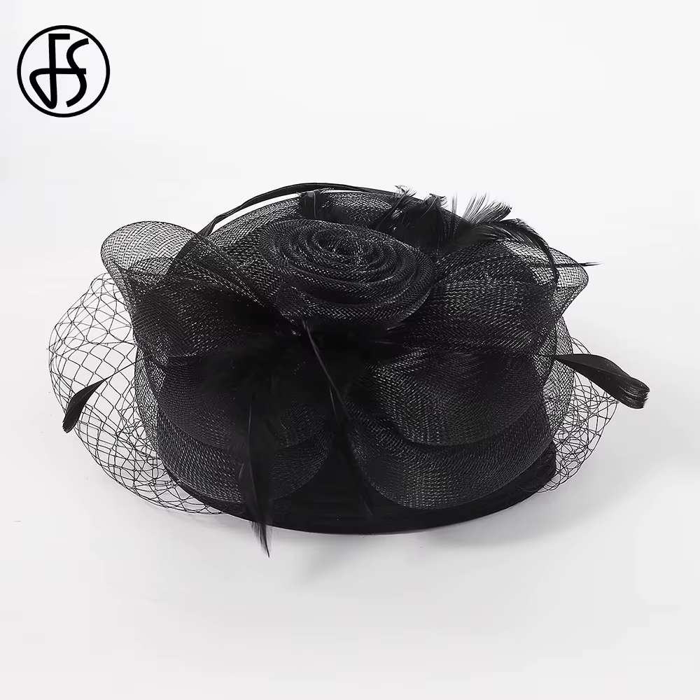 FS mariage église rouge chapeaux fascinateurs pour femme avec plume voile Cocktail fête coiffure 2025 dame élégante Kentucky Derby casquette