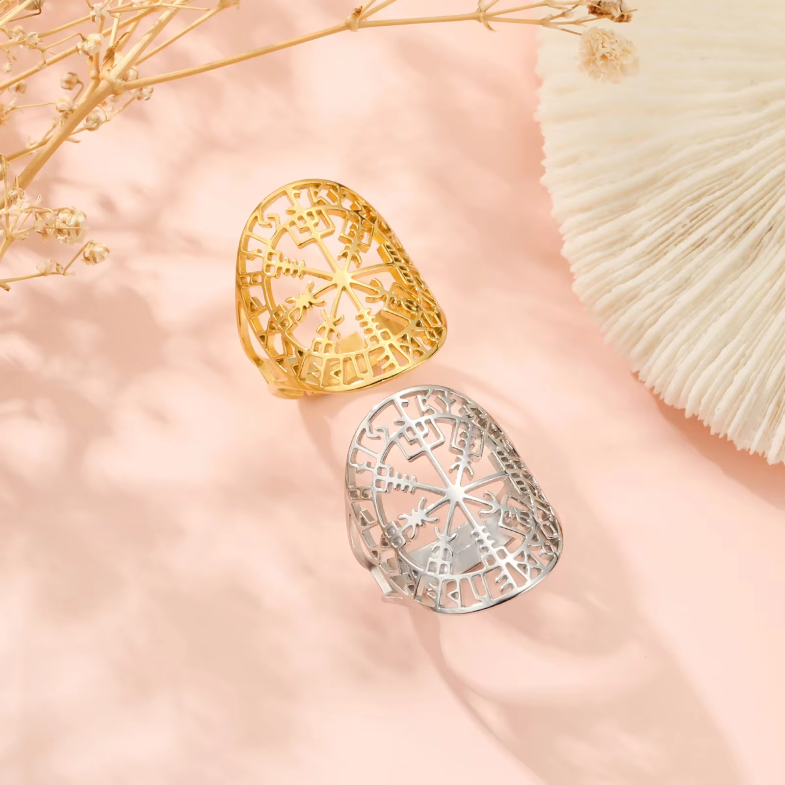 Vegvisir bague en acier inoxydable nordique