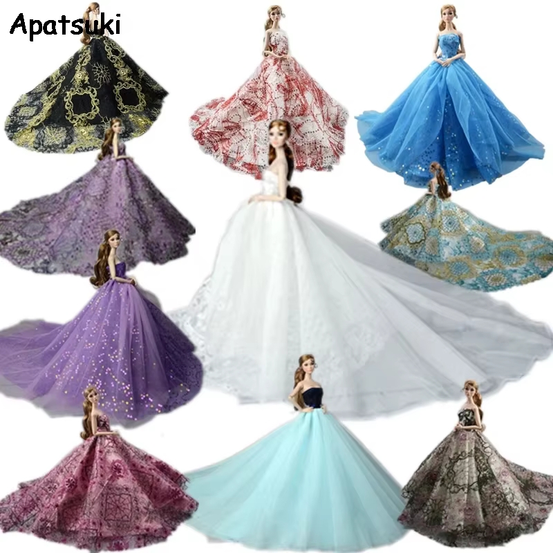 Robe de mariée faite à la main pour poupée Barbie, vêtements, tenues de princesse, robe longue de bal, accessoires de poupées, 1/6