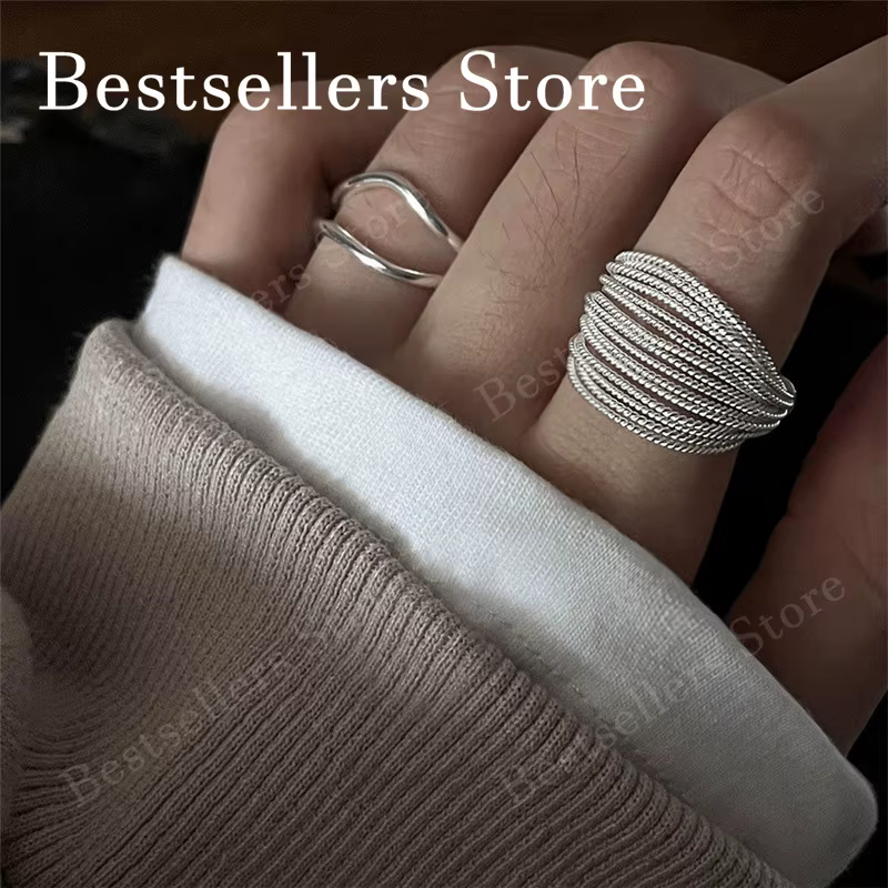 Bague ouverte torsadée multi-lignes en argent sterling 925 pour femme