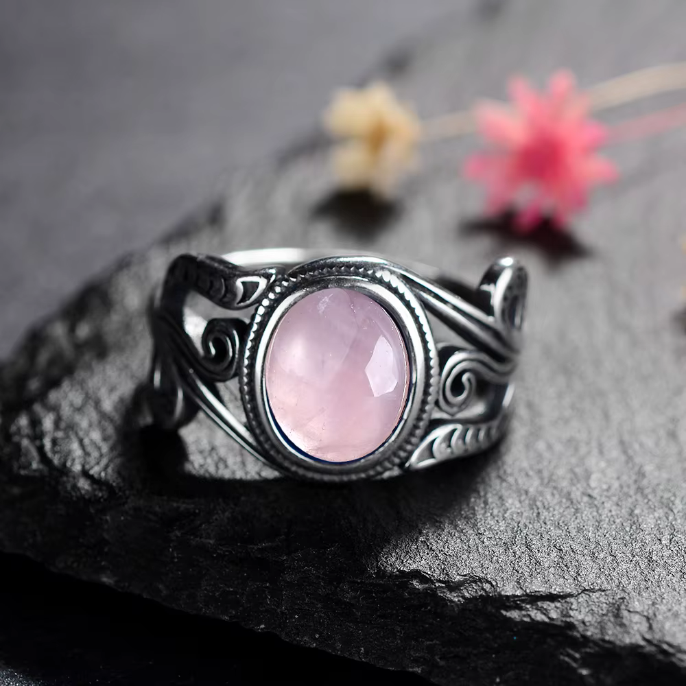 Bagues en Quartz Rose naturel 8x10MM