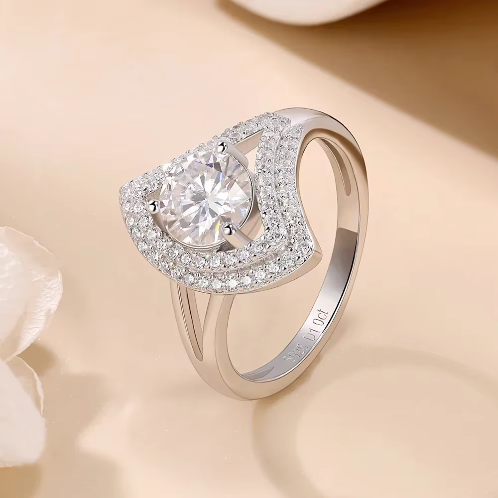 Bague de fiançailles LinkerLove 1ct Moissanite en argent sterling S925 plaqué or 18 carats pour femme